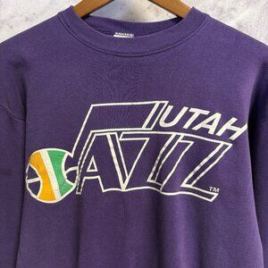Vintage Utah Jazz Logo 7 Sweatshirt Mens Large Purple Crew Neck 90s USA